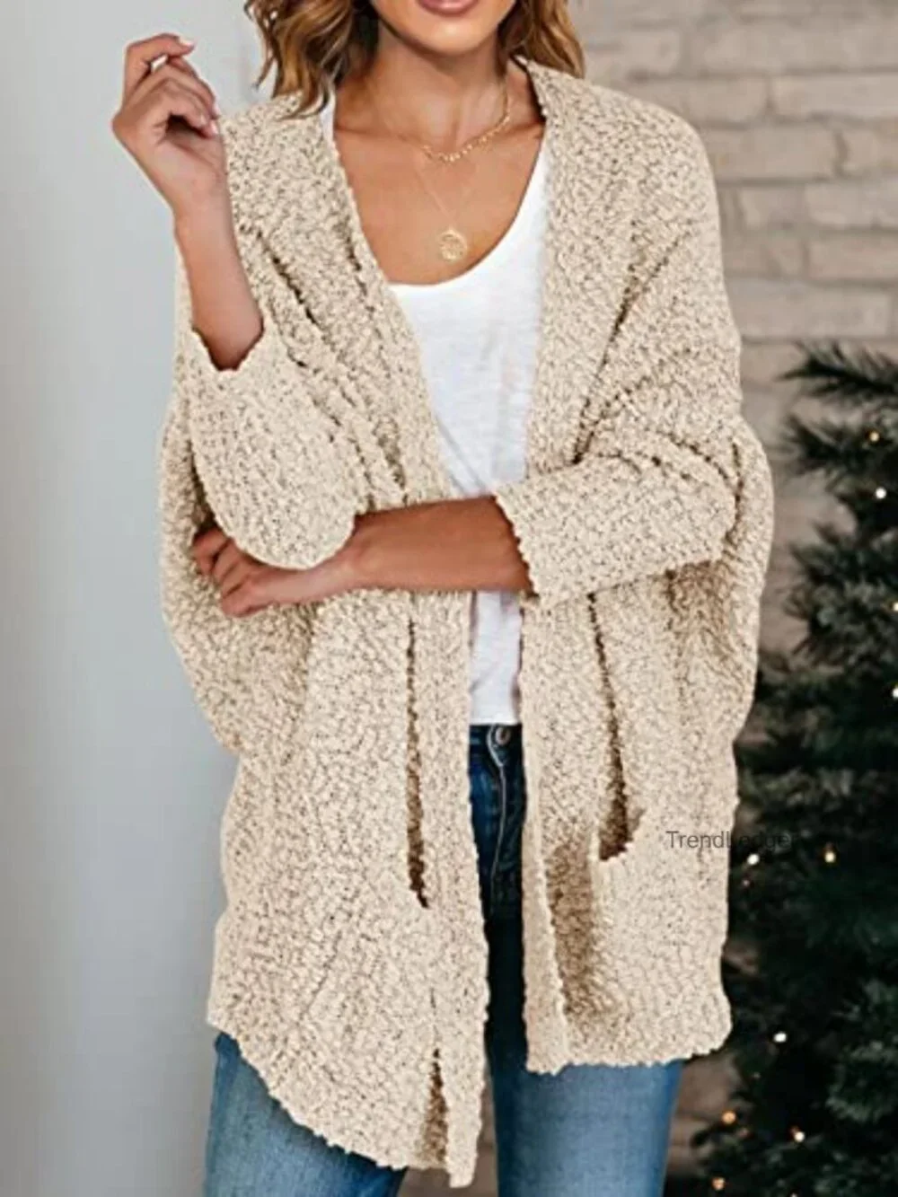 Oversized Chunky Popcorn Knit Cardigan Cozy Batwing Long Sleeve Open Front